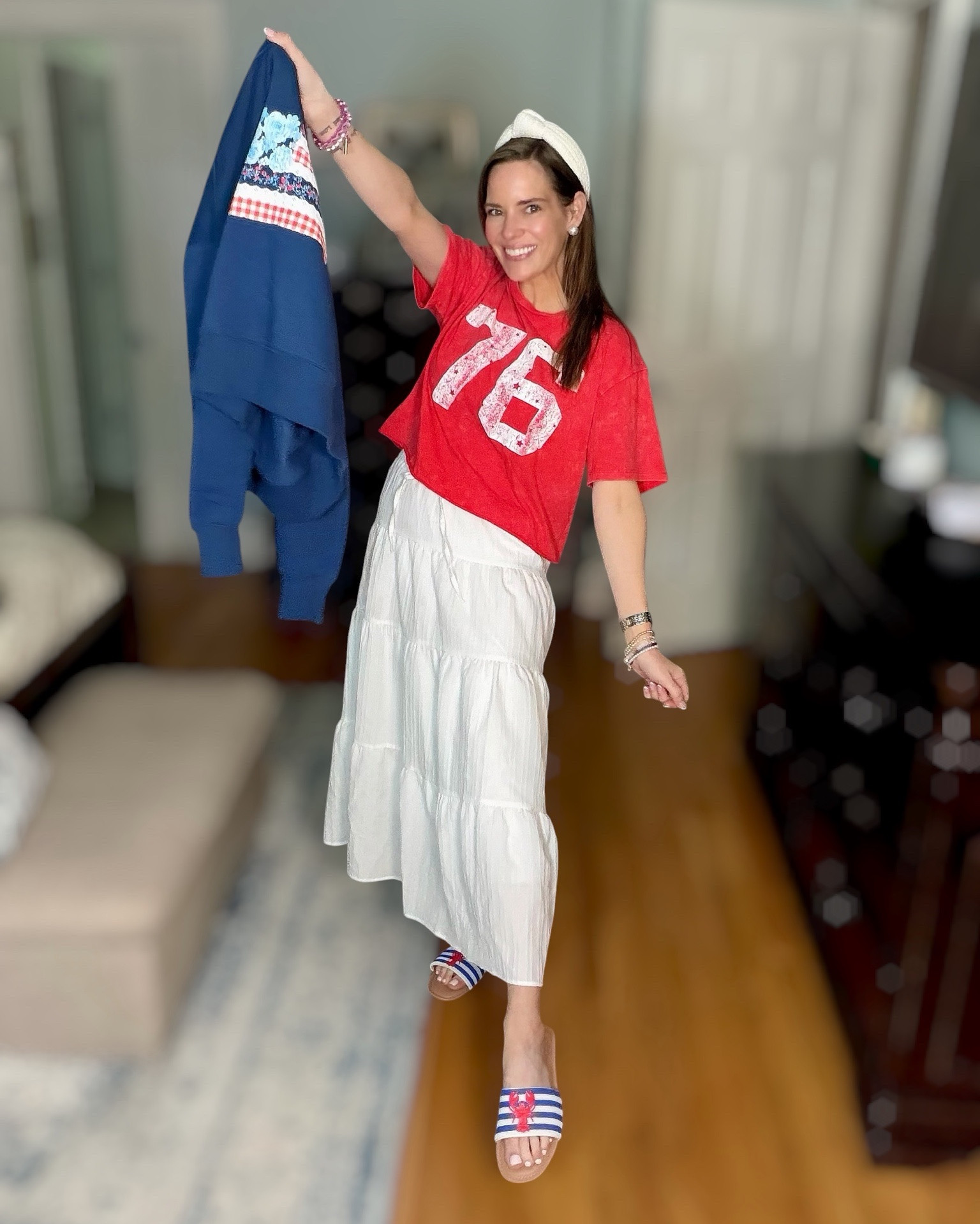 Patriotic Maxi Skirt Outfit 🇺🇸❤️🤍💙

An easy patriotic outfit that feels cute and comfy ❤️ Styled this oversized “76” graphic tee with a flowy white maxi skirt for a fun Americana-inspired look that’s perfect for Memorial Day weekend, backyard BBQs, fireworks, or casual summer days 🇺🇸 Added patriotic sandals and a lightweight sweatshirt for when it cools off at night ✨🤍

Patriotic outfit, Memorial Day outfit, Fourth of July outfit, Americana style, graphic tee outfit, maxi skirt outfit, patriotic sandals, summer outfit inspiration, casual patriotic look, preppy summer style, red white and blue outfit, comfy summer outfit, grandmillennial style ❤️🤍💙✨

#LTKOver40 #LTKootd #LTKSeasonal