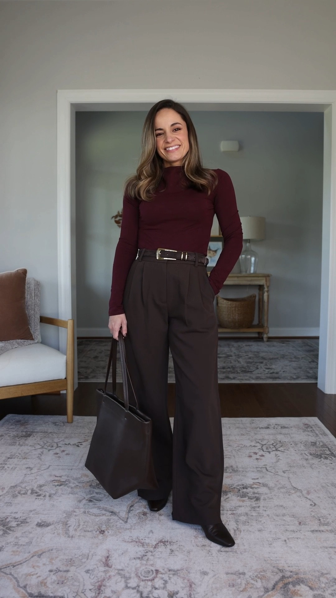 The Sloan Pants from Abercrombie are a great alternative to the sold out BR Factory pants from the capsule. 

True to size I’m wearing 24 short / 11.5” rise / 28.25” inseam in short 

Burgundy top (Gap): xxs -  could size up
Green sweater (Abercrombie): xxs - shown in white on the link 

Boots linked are a similar style, exact boots are Madewell but last year