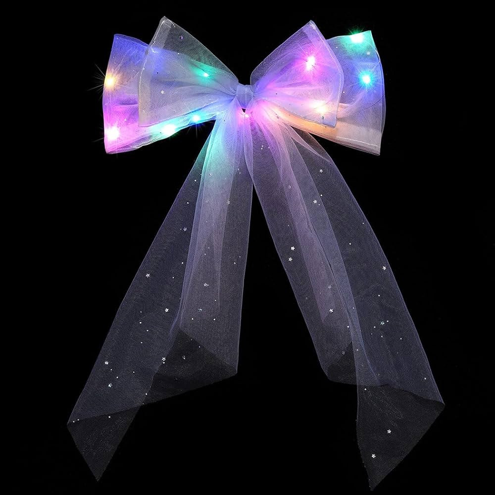 Jeairts LED Bow Clip Glowing Rainbow Veil Wedding Hair Piece Barrette Colorful Tulle Bow with Cli... | Amazon (US)