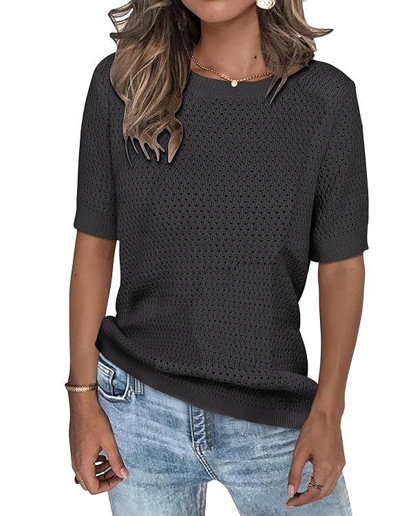 ANRABESS Women's Short Sleeve Sweaters Summer Knit Tops Crewneck Casual Business Dressy Blouses 2... | Amazon (US)