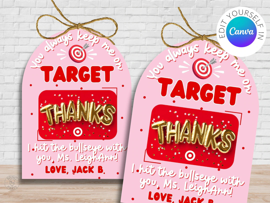 Editable Teacher Appreciation Gift Card Printable Canva Template Hit the Bullseye Teacher Gift Be... | Etsy (US)