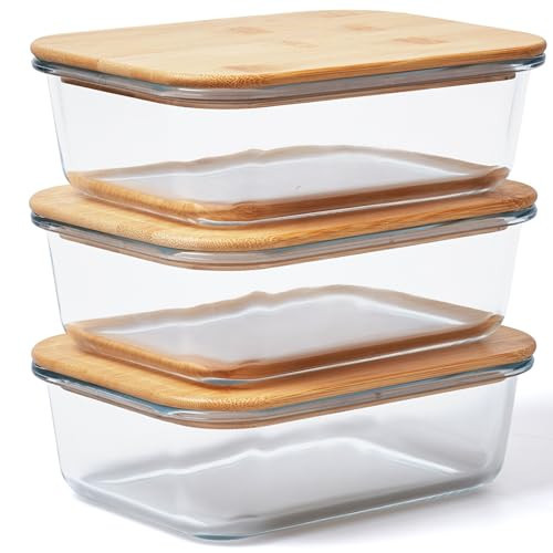 Prosumer's Choice Glass Containers with Bamboo Lids, 36oz - Set of 3 Stackable Food Storage with Wood Lids - Lunch Meal Prep Container Box - Made of Borosilicate Glass - with Silicone Ring | Amazon (US)