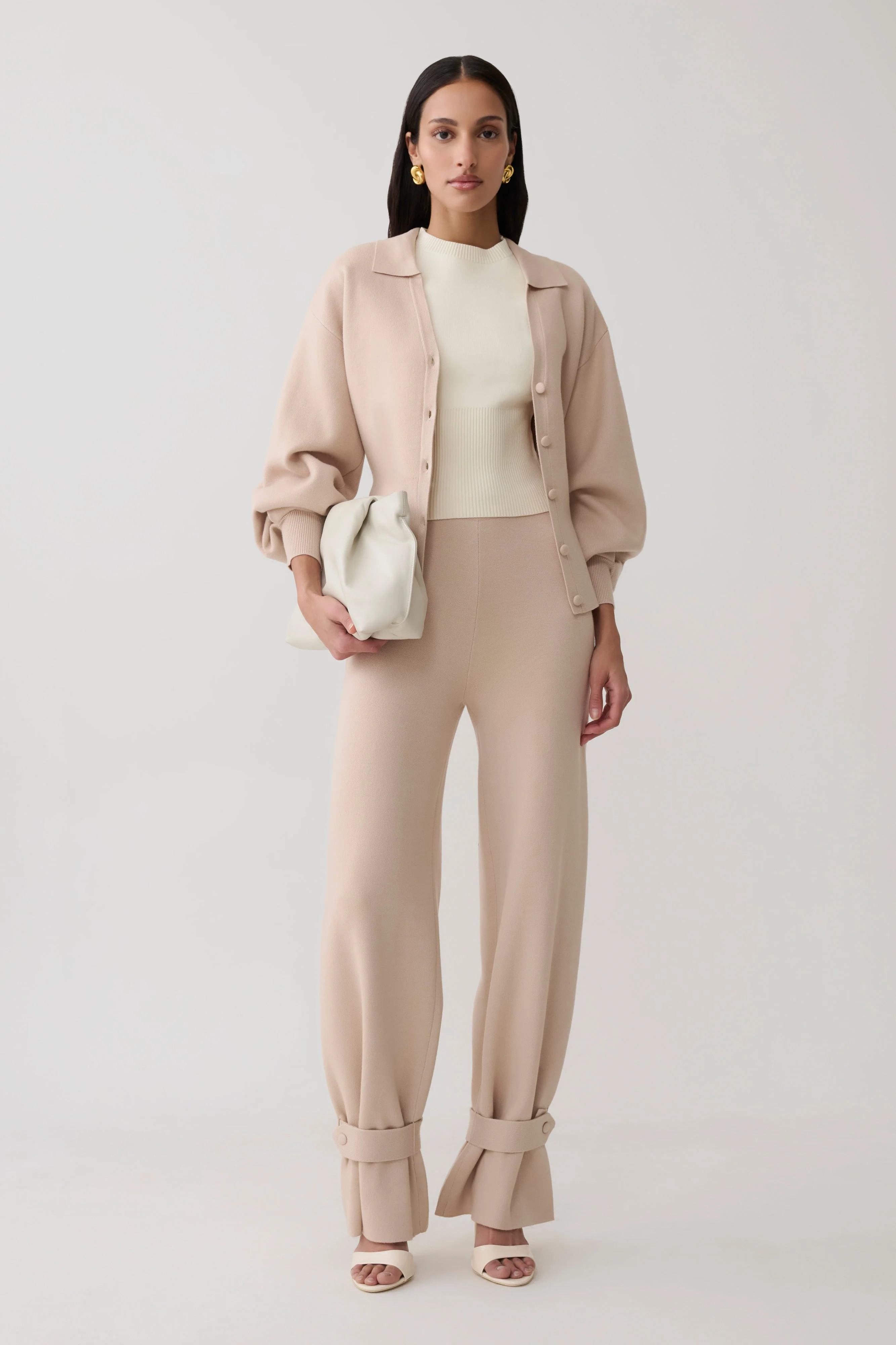 Blaine Knit Cuffed Wide Leg Pants / Oat Marle | MESHKI | XXS | MESHKI US