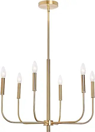 MOTINI 6 Lights Brushed Brass Chandelier Lighting Fixture for Dining Room Adjustable Height Metal... | Amazon (US)