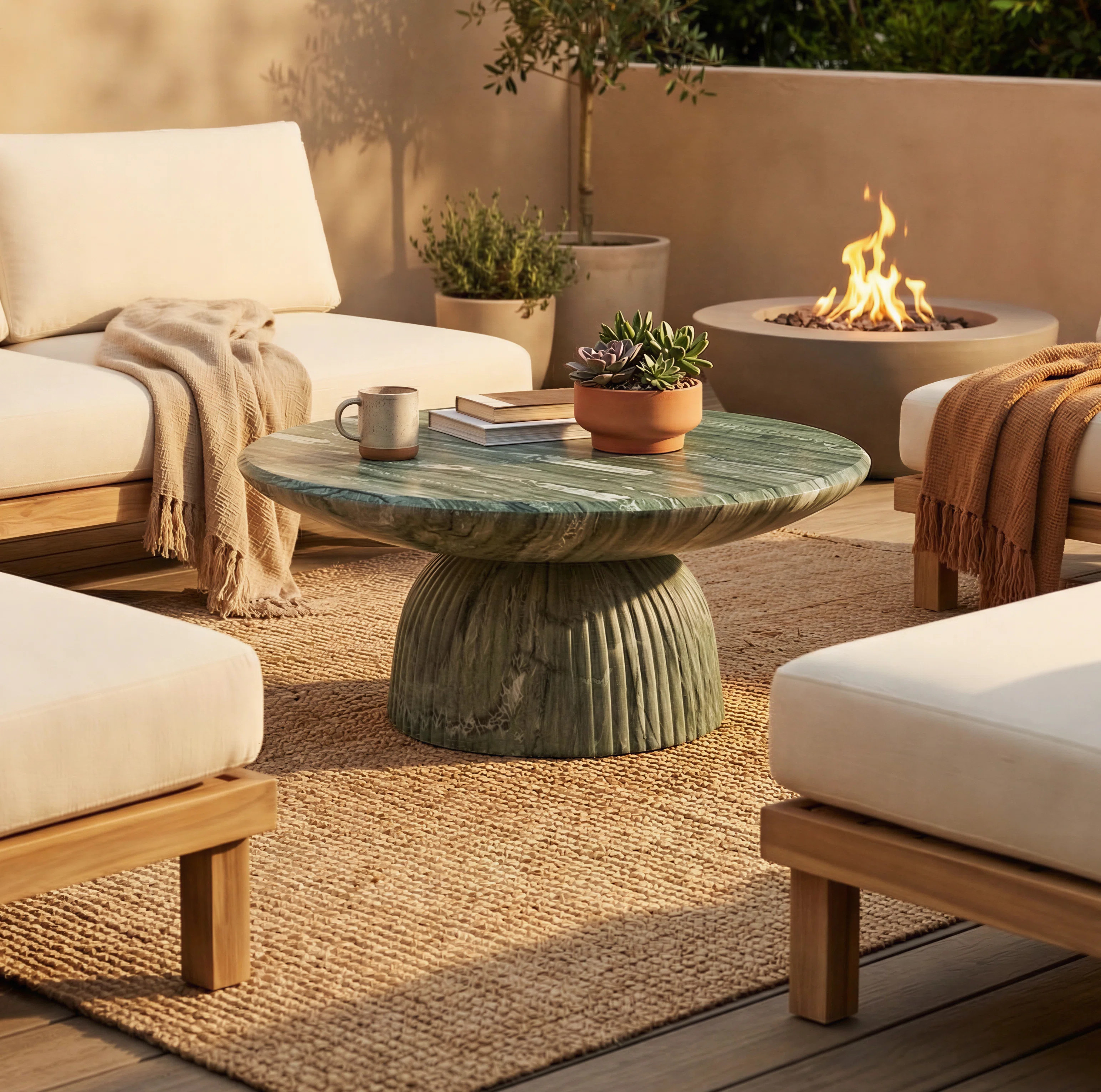 Tithi Single Round Coffee Table With Stone Effect For Indoor Outdoor Use And Contemporary Style | Wayfair North America