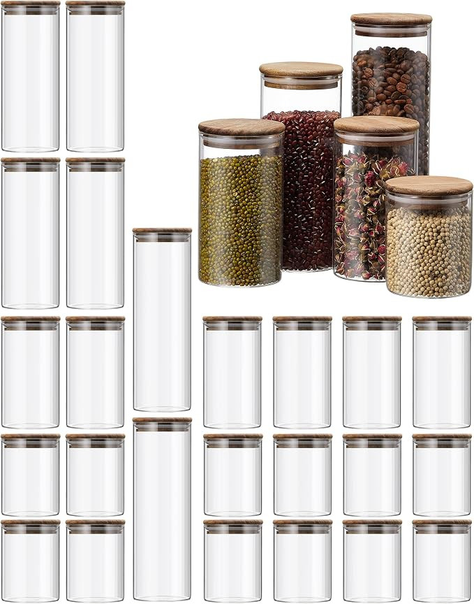 Qinyoung Glass Storage Jars with Wooden Lids, 4 Sizes Food Storage Containers Clear Stackable Can... | Amazon (US)