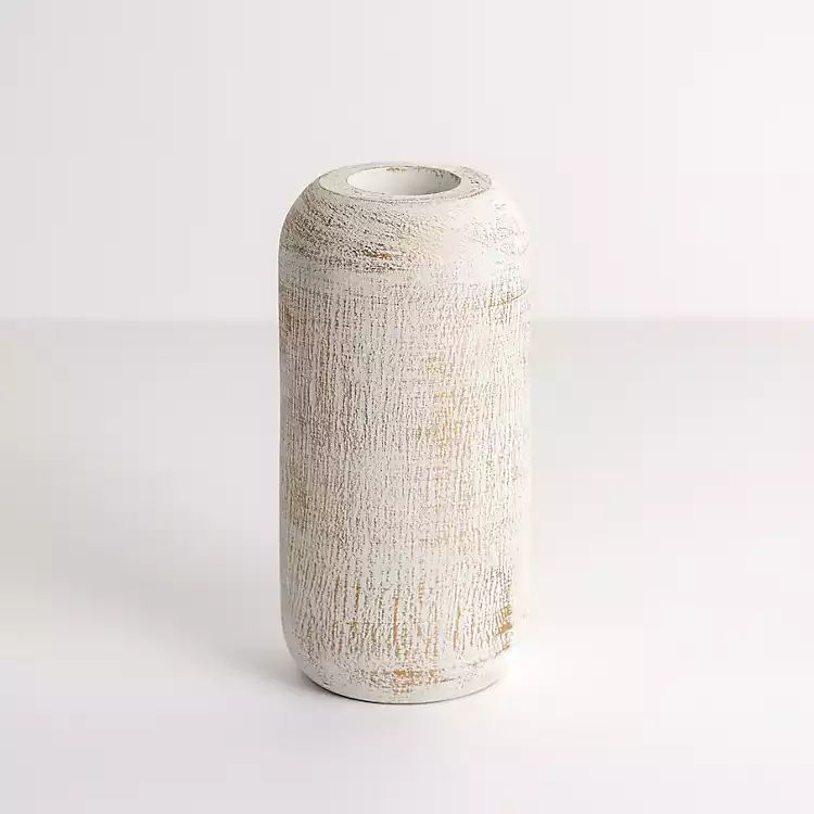 White and Gold Wood Cylinder Vase, 8 in. | Kirkland's Home