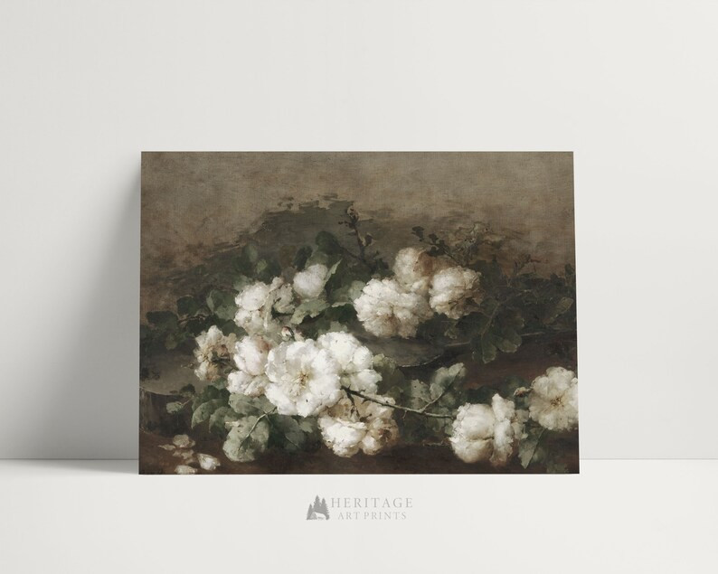 Vintage Floral Art Print, Canvas Floral Art, Ivory Roses Flower Painting/  FH01 | Etsy (CAD)