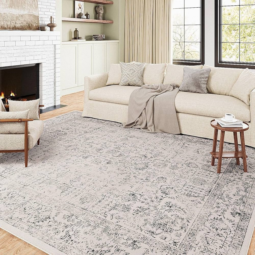 Grey Area Rug 8x10 Indoor Vintage Living Room Carpet Washable Distressed Rug Gray Floral Bedroom ... | Amazon (US)