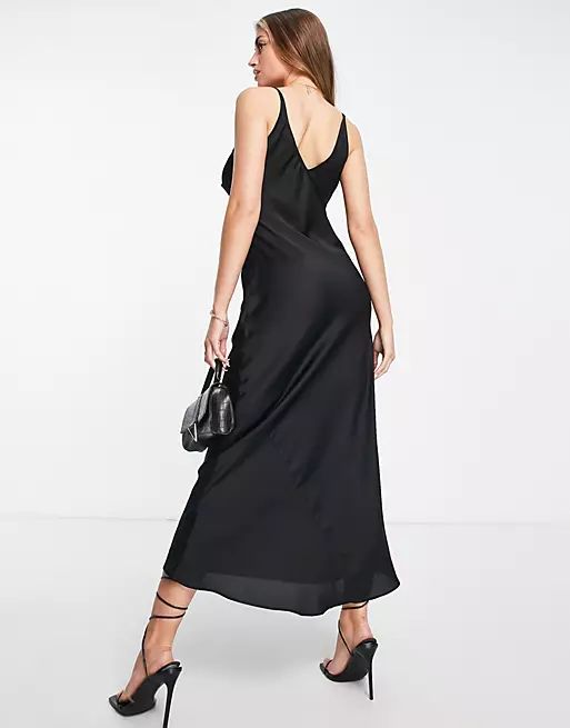 ASOS DESIGN Fuller bust high apex satin maxi slip dress in black | ASOS | ASOS (Global)
