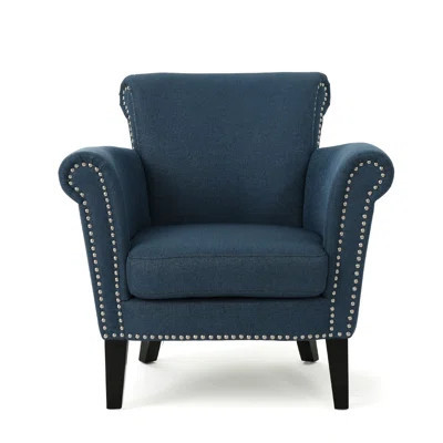 Navy Blue Club Chair Featuring Fabric Upholstery And Birch Base Intriguing Velvet With Elegant Trim Legs | Wayfair North America