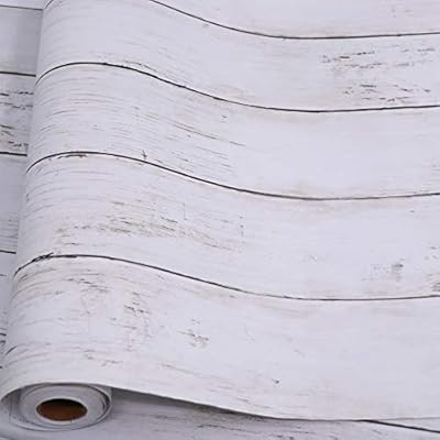 White Grey Wood Self Adhesive Paper 17.71 in X 32.8 Ft Removable Wood Peel and Stick Wallpaper De... | Amazon (US)