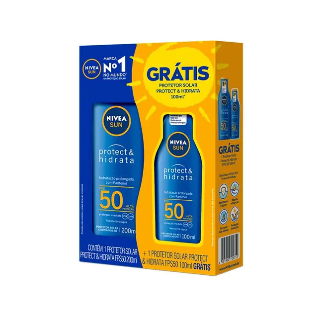 Kit Nivea Sun Protect & Hidrata Protetor Solar Corporal FPS 50 200ml + 100ml | DrogaRaia (BR)
