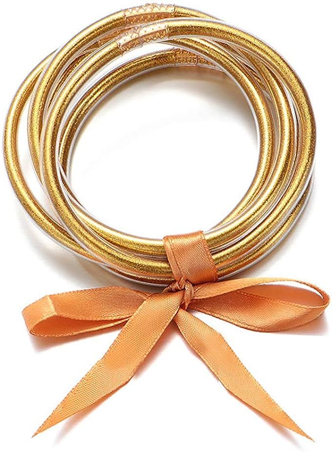 ATIMIGO Bowknot Jelly Bangle Bracelets Set Lightweight Cute Glitter Filled Stack Silicone Party B... | Amazon (US)