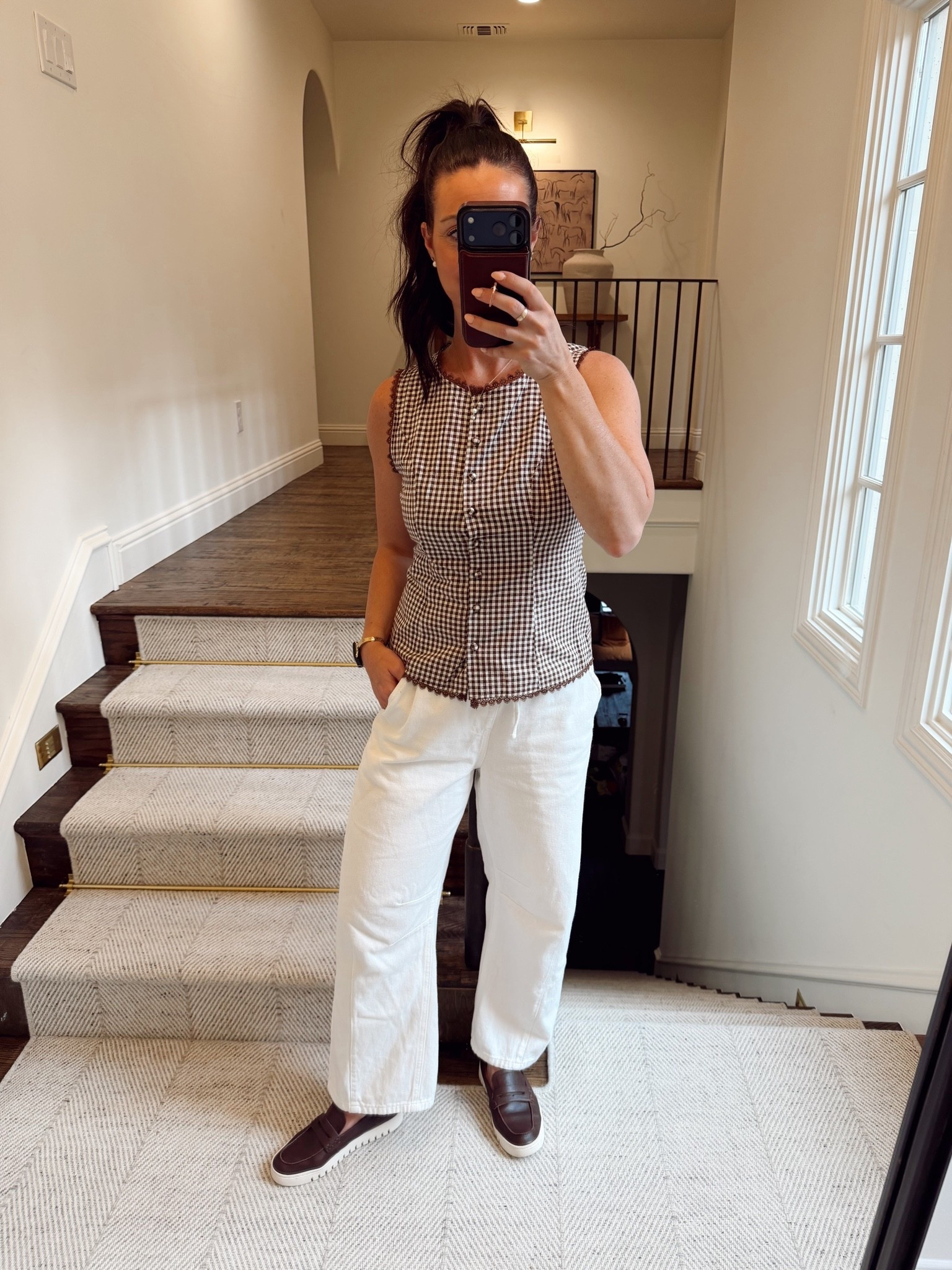 Cutest sleeveless top for summer. Love the lace detailing and brown and white check print. Tailored and classy.

#LTKootd #LTKSeasonal #LTKOver40