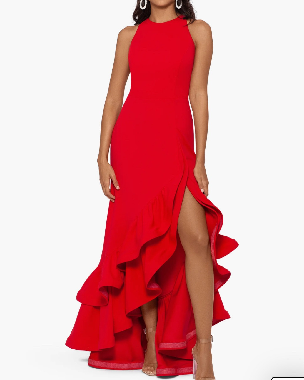 Wedding Guest Dress
Perfect for a black tie or formal wedding or even event. Love the side slit with exaggerated ruffle. So glamorous! Chic with the high neckline. 
Gala dress 
Fancy dress 
Black tie dress 
Party Dress 
Formal Dress 