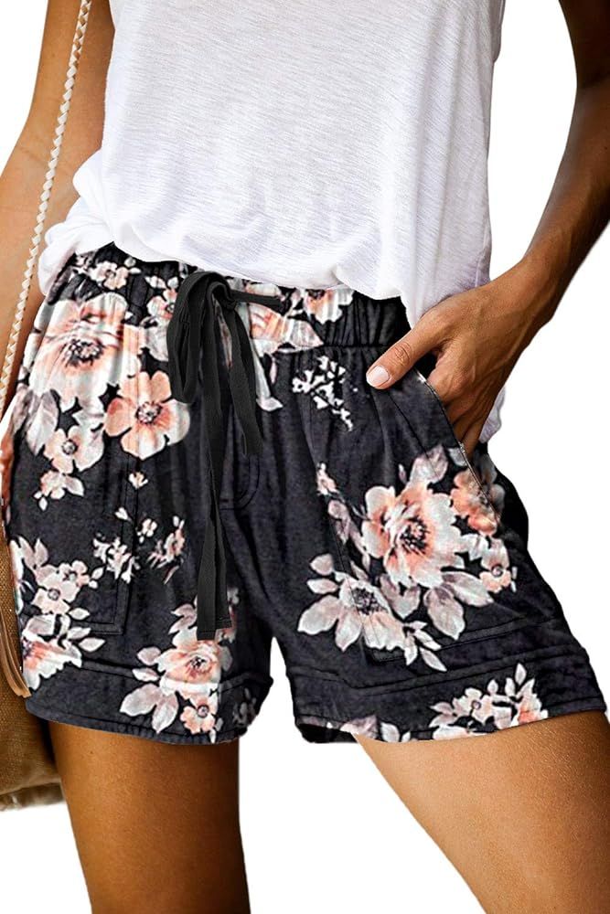 BTFBM Women Casual Shorts Plain Solid Color Elastic Waist Drawstring Pockets Summer Beach Lightwe... | Amazon (US)