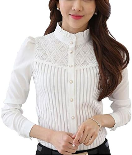 Womens Vintage Victorian Pleated Button Down Shirt Long Sleeve Stretch Blouse | Amazon (US)