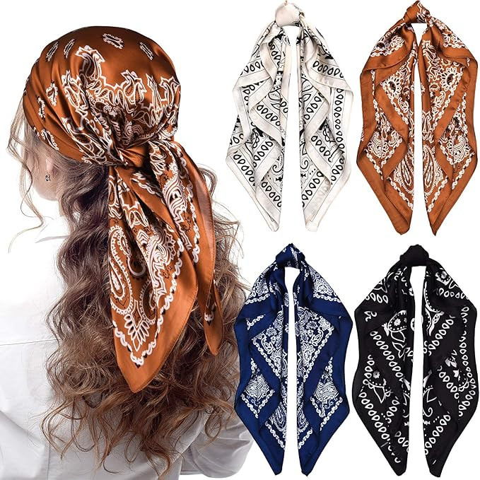 4 Pieces 27 Inch Satin Headband Scarves Silk Feeling Bandana Boho Head Scarves for Women Girls (C... | Amazon (US)