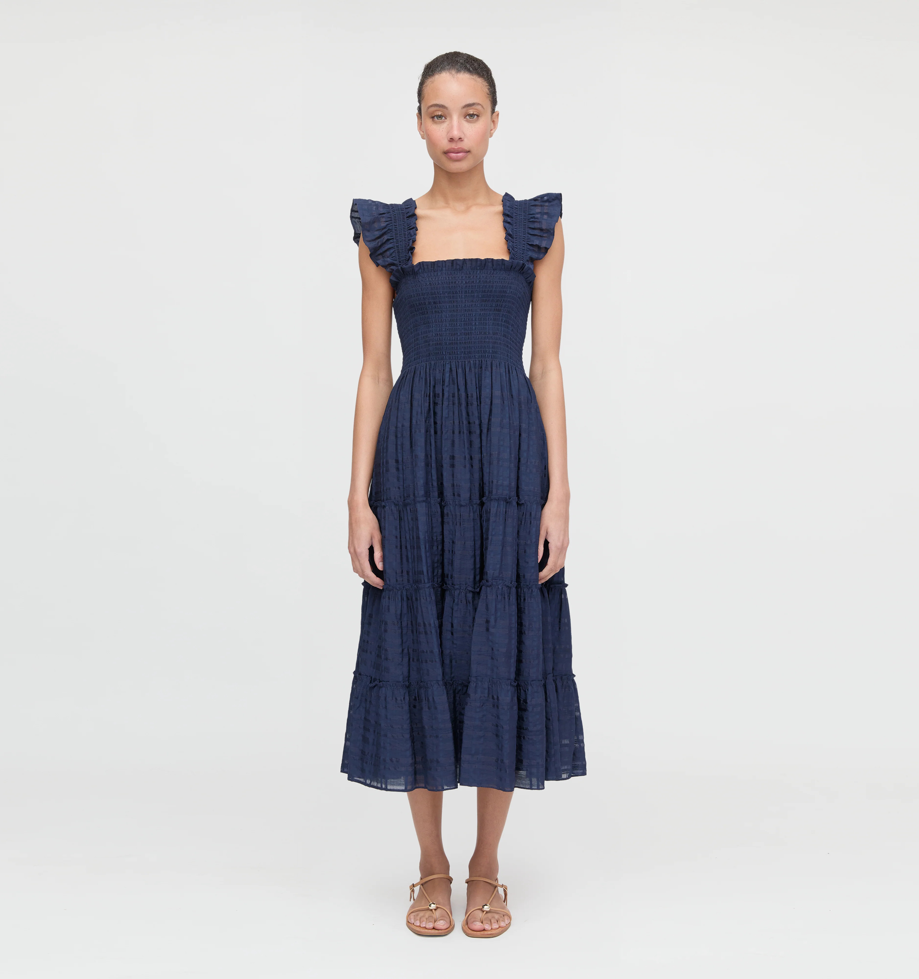 The Ellie Nap Dress - Navy Basketweave Cotton Poplin | Hill House Home US