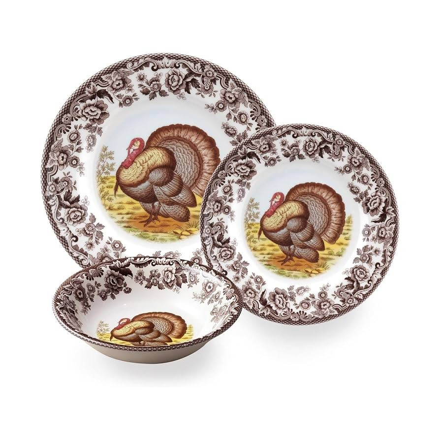 Spode Woodland 3-Piece Thanksgiving Dinnerware Set - Porcelain Plates & Bowl, Fall Dinnerware Col... | Amazon (US)