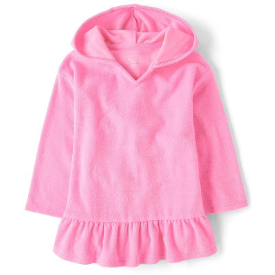 The Children's Place Toddler Girls Long Sleeve Hooded Peplum Terry Swim Cover-Up Pink 12-18 M | Target