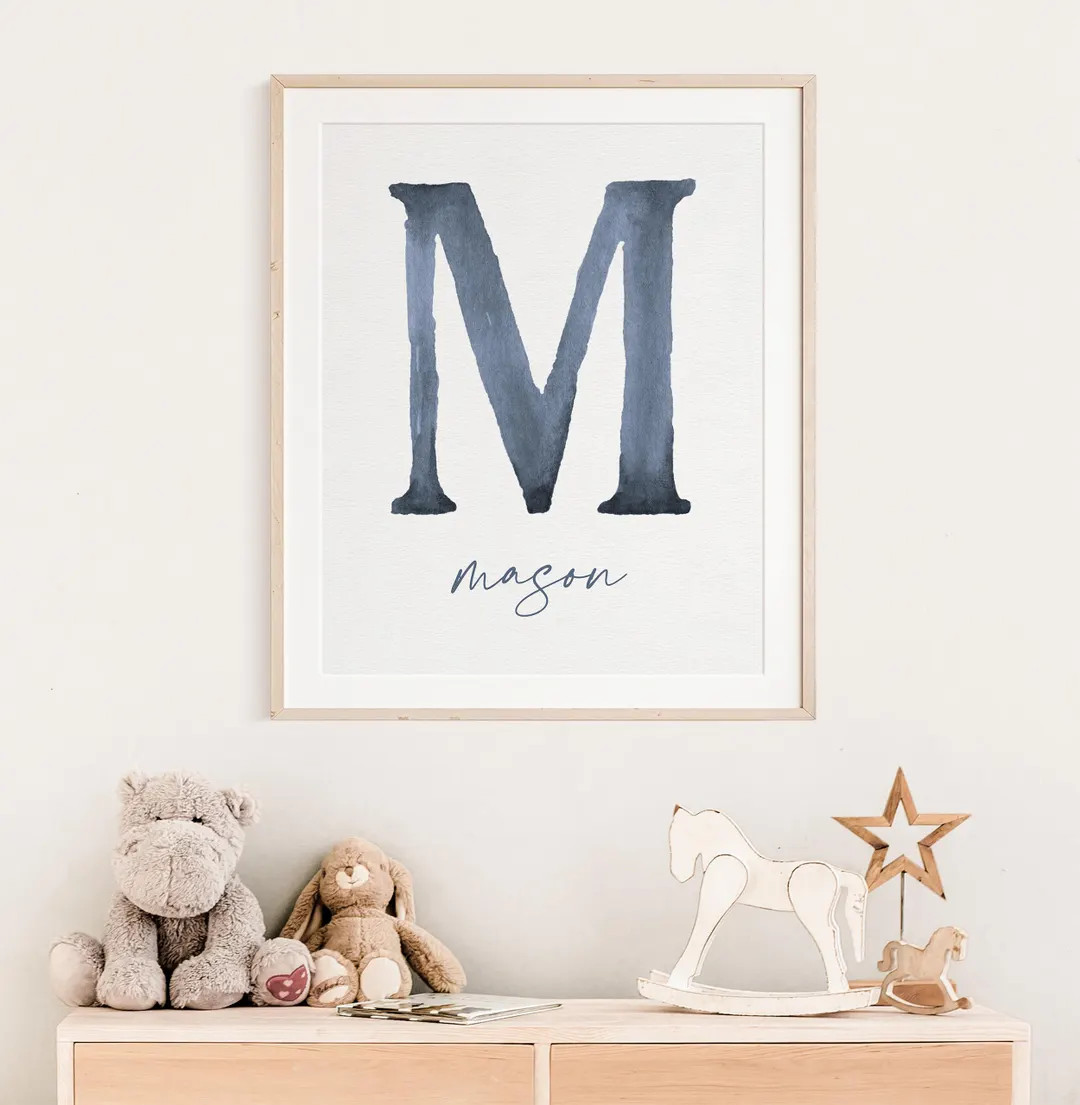 Newborn Name Sign, Baby Sign for Nursery, Custom Boy Name Print, Blue Baby Watercolor Nursery Dec... | Etsy (US)