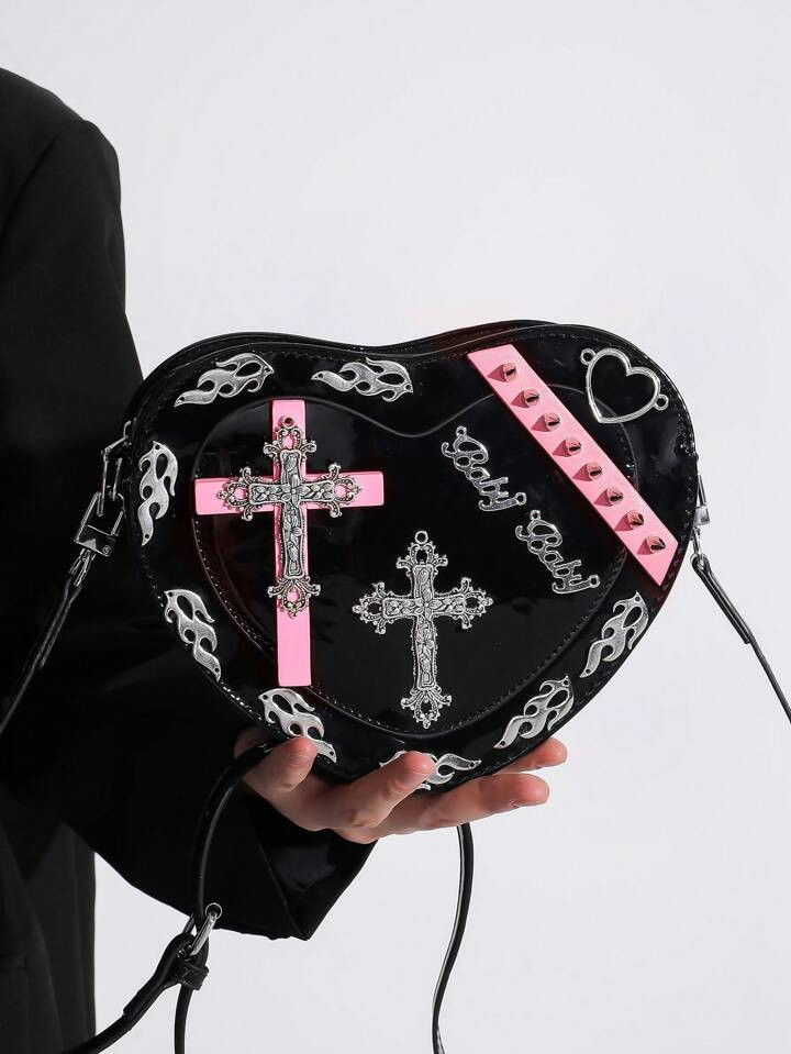 Y2K Style Coffin Shape Shoulder Bags,Trendy Gothic Punk Cross Pattern Crossbody Bags,Colorful Min... | SHEIN