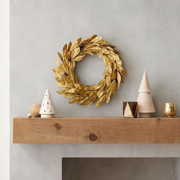 Kraft & Glitter Leaves Wreath - Gold | West Elm (US)