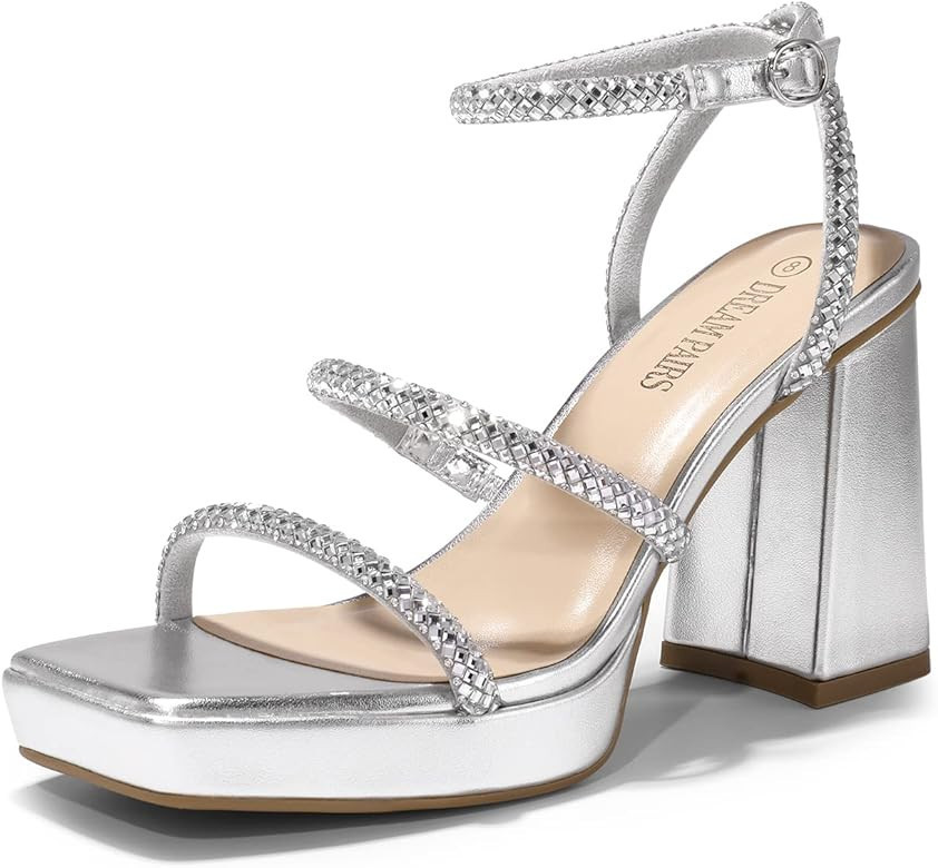 DREAM PAIRS Women's Platform Strappy Heels Open Toe Ankle Strap Square Party Sandals Y2K Dress Shoes | Amazon (US)