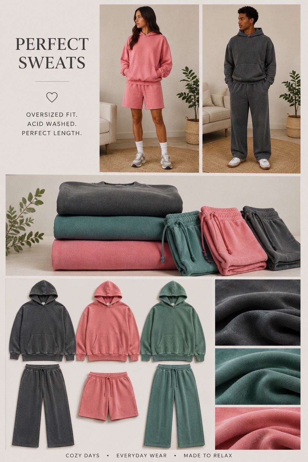 The perfect Walmart sweats shorts and sweater these sweatshirts come in 5 inch and a 6 inch length and this oversized sweater has like an acid wash look I’m so comfortable