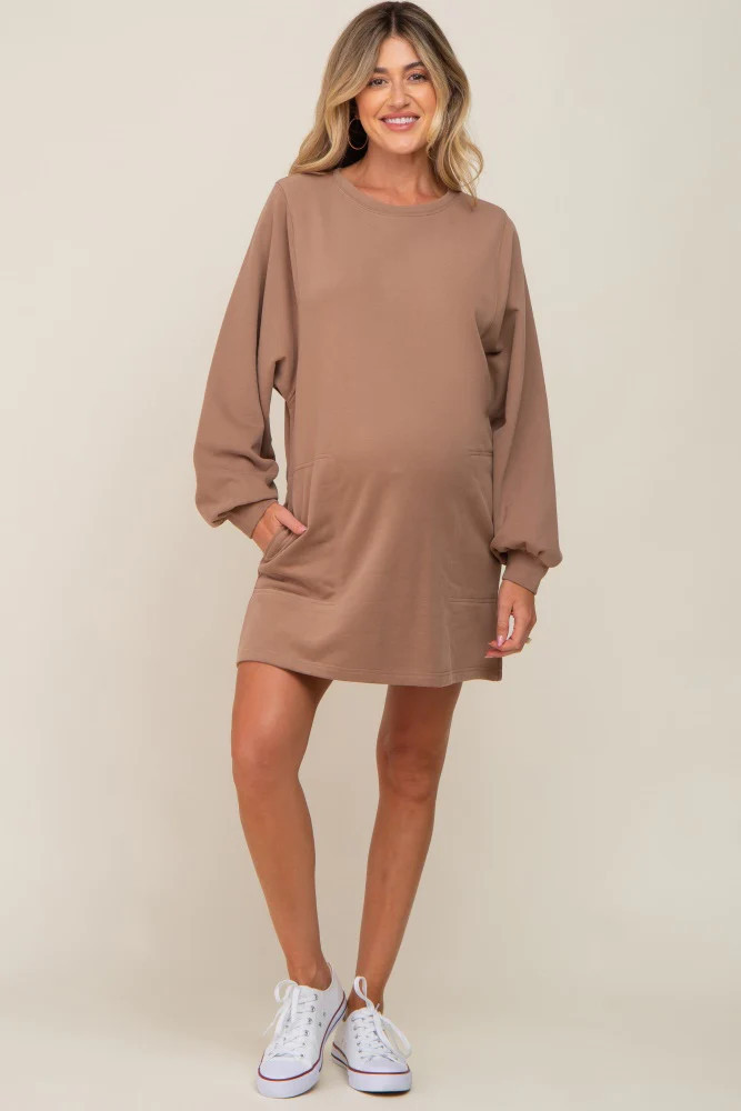 Mocha Ultra Soft Maternity Sweatshirt Dress | PinkBlush Maternity