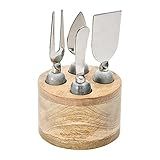 Creative Co-Op Stainless Steel Cheese Servers with Mango Wood Stand Cutlery, Set of 4, Grey & Nat... | Amazon (US)