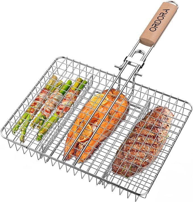 ORDORA Grill Basket, Fish Grill Basket, Rustproof Stainless Steel BBQ Grilling Basket for Meat,St... | Amazon (US)