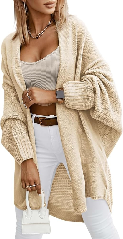 Miladusa Oversized Cardigans for Women Fall 2024 Trendy Open Front Batwing Sleeve Long Cardigan S... | Amazon (US)
