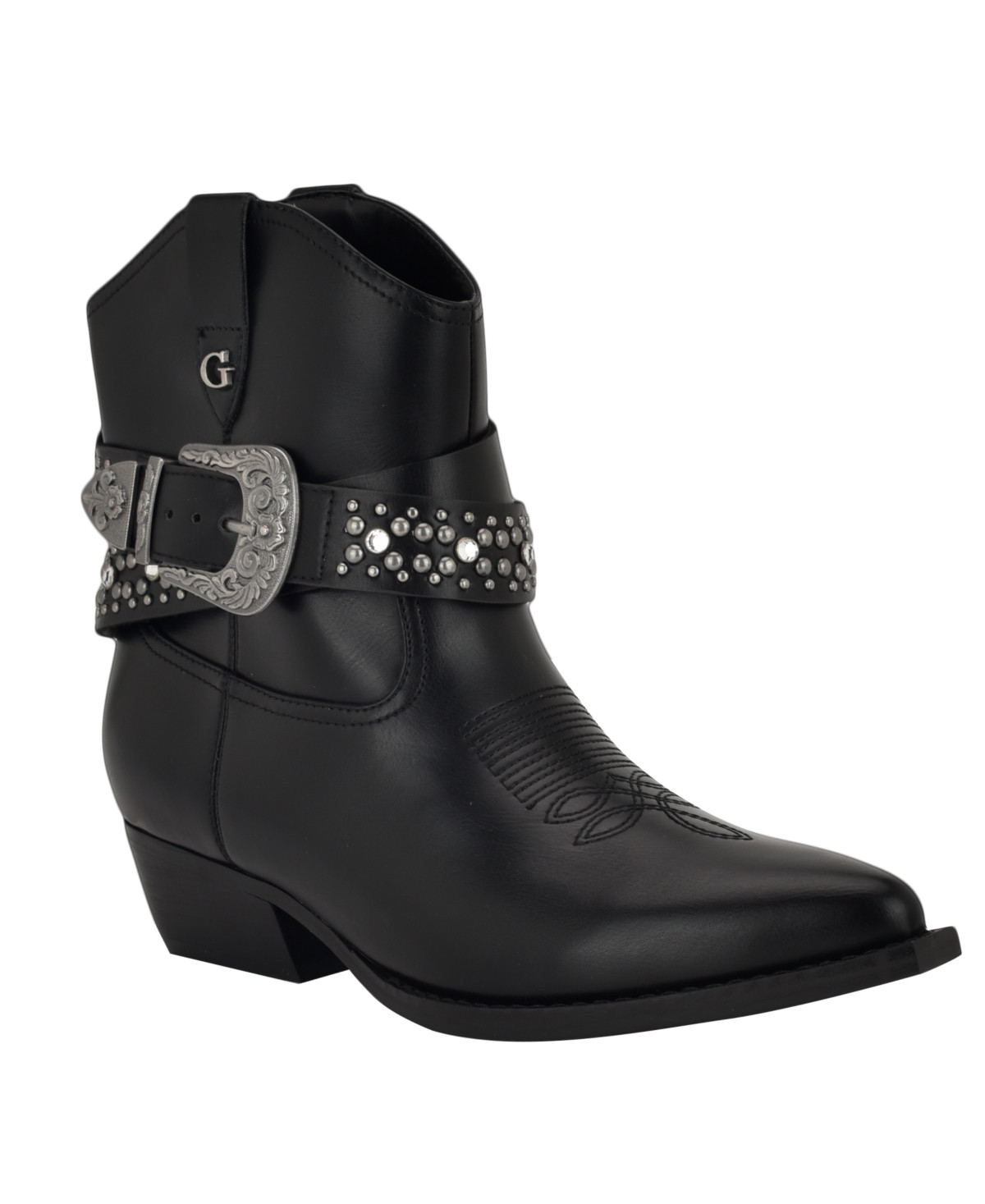 Guess Women's Lansly Embellished Buckle Western Booties - Black | Macy's