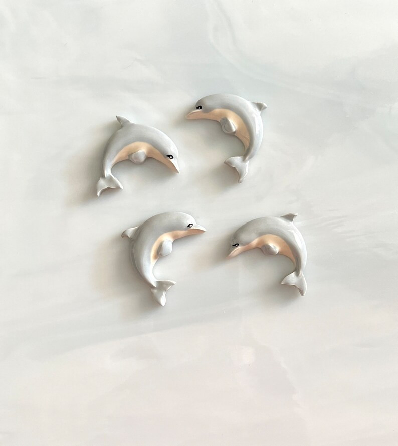 Ceramic Dolphin Tiles, 4pcs, Jumping Dolphins, Gray and White, Nautical, Sea Ocean Theme, Clay Ca... | Etsy (US)