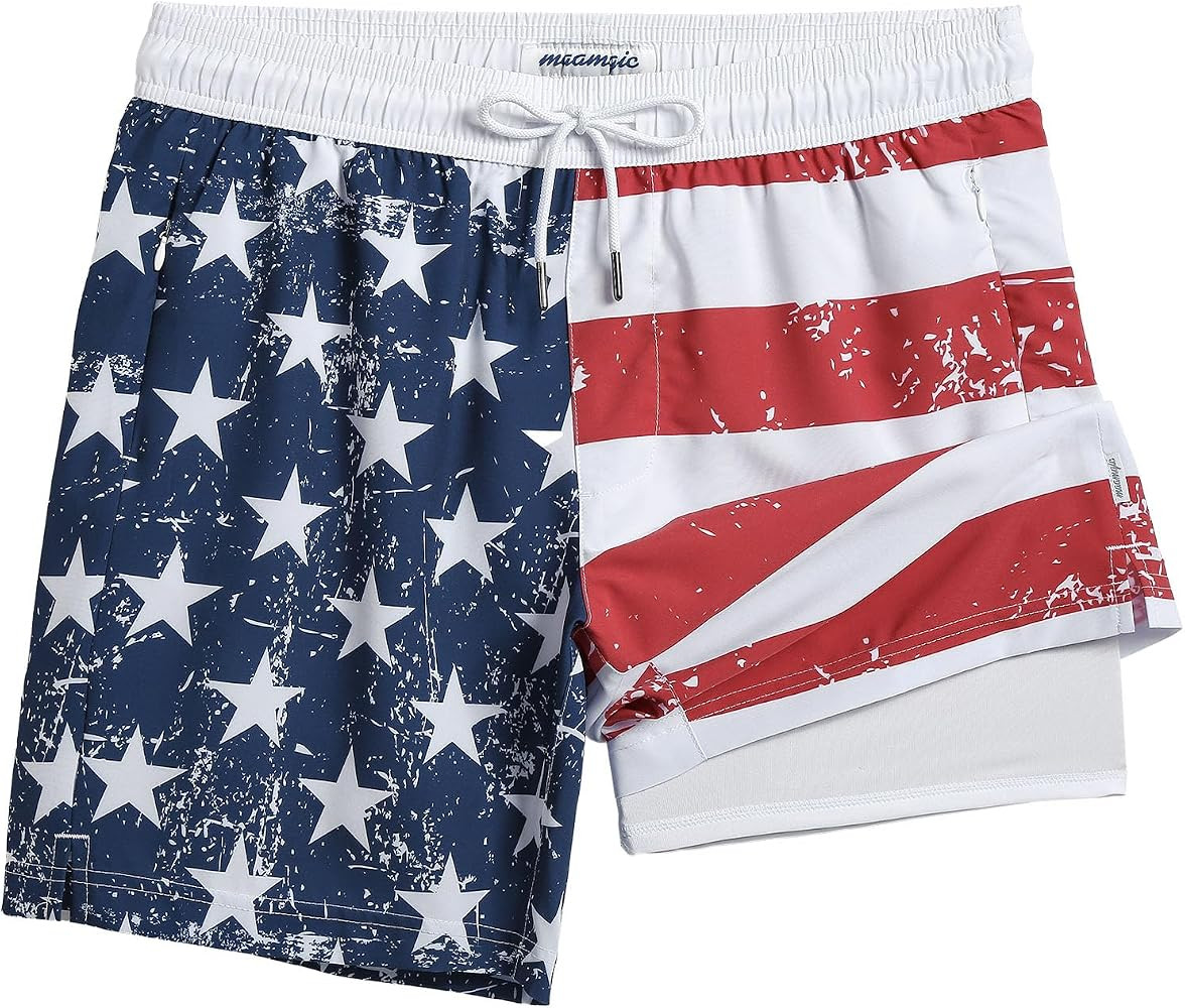 maamgic 7 Inch Mens Swim Trunks with Compression Liner Board Shorts with Zippered Pocket Bathing ... | Amazon (US)