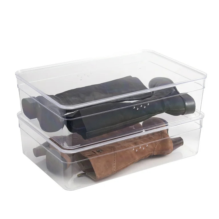 Mainstays Clear Plastic Glossy Finish Boot Shoe Box with Lid,  Adult Size | Walmart (US)