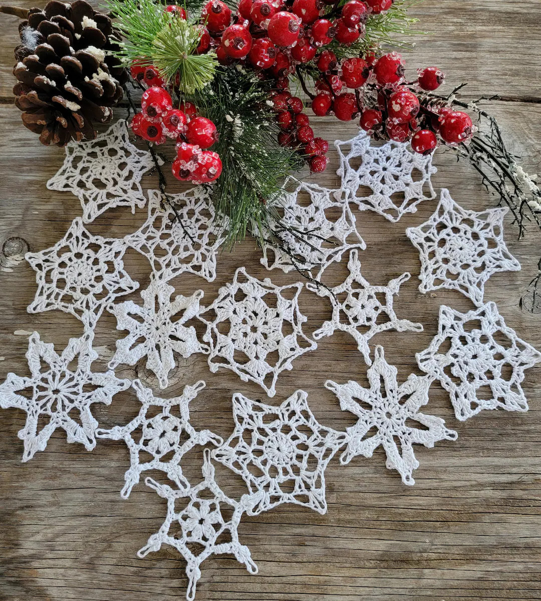 Set Starched Hand Crochet White Christmas Snowflakes Motifs - Etsy | Etsy (US)