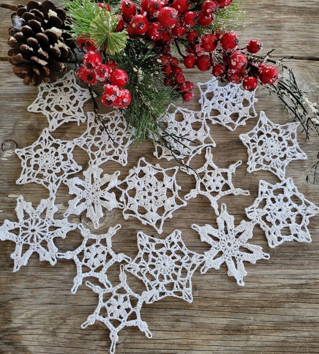 Set Starched Hand Crochet White Christmas Snowflakes Motifs - Etsy | Etsy (US)
