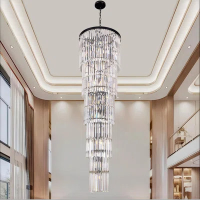 82 Inch Long Modern Black Crystal Raindrop Chandeliers Hanging Lighting Fixture, Round Ceiling Light | Wayfair North America