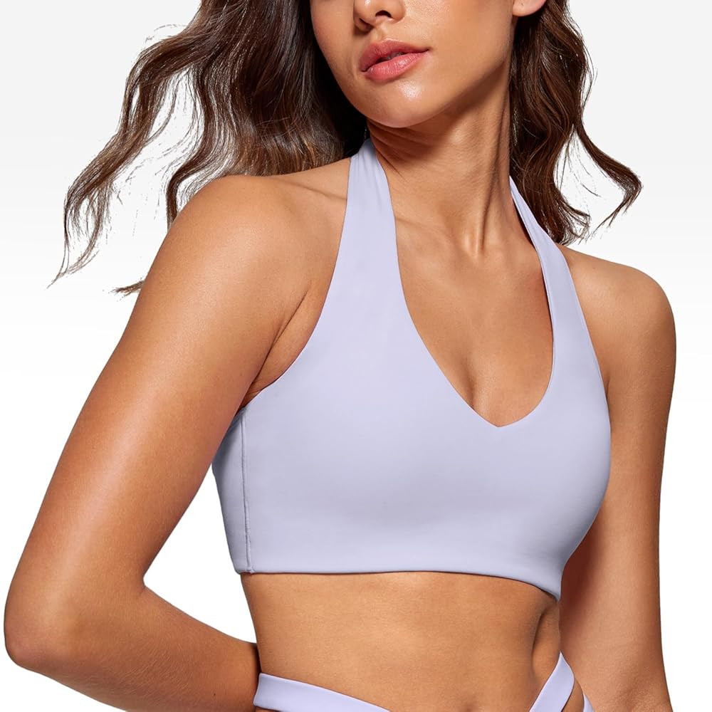 Womens Halter Longline Sports Bra Padded Low Back Yoga Bra Workout Crop Top with Built in Bra | Amazon (US)
