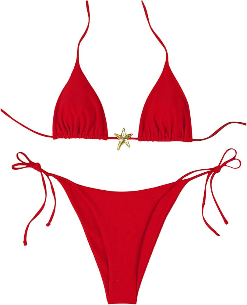SHENHE Women's 2 Piece Starfish Metal Swimsuits Halter Triangle String Bikini Sets Bathing Suit | Amazon (US)