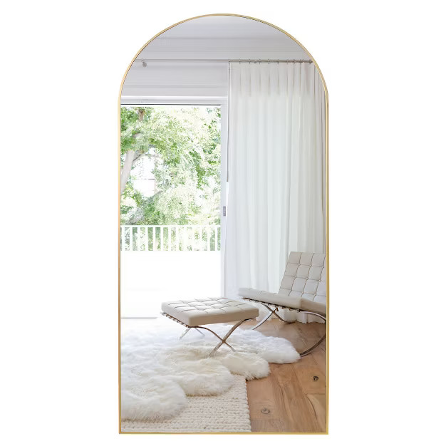 Muselady 70" Height x 23.5" Width Glam Style Gold Finish Oversize Arch-Crowned Top  Dressing Mirr... | Target