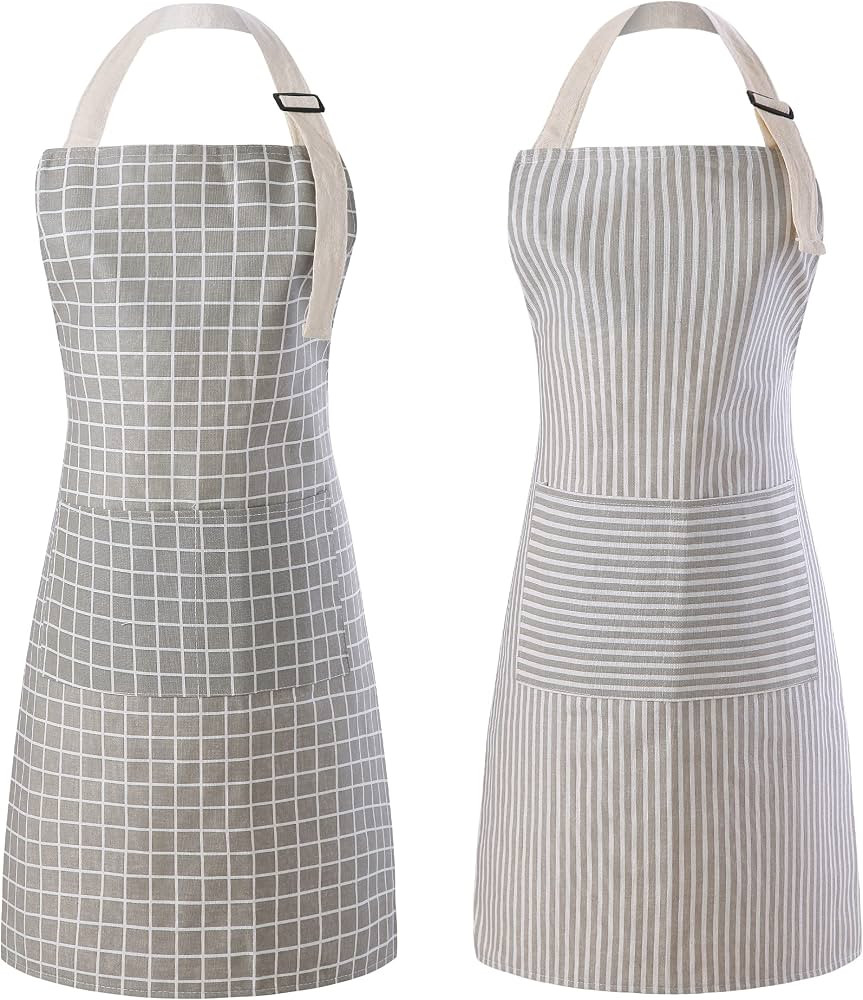 Tosewever 2 Pieces Kitchen Cooking Aprons, Waterproof Linen Adjustable Bib Aprons with 2 Pockets ... | Amazon (US)