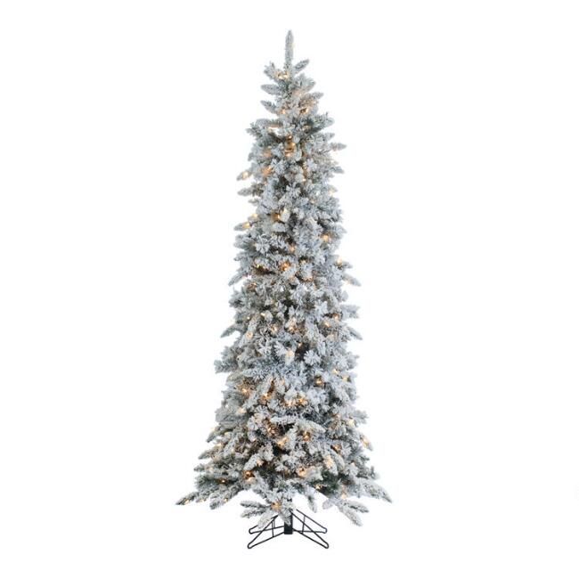 Narrow Pre Lit Flocked Artificial Pencil Pine Tree | World Market