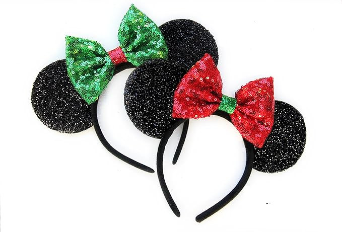 CLGIFT Two x Christmas Mickey Ears, Christmas Minnie Ears, Christmas,Holiday Ears Rainbow | Amazon (US)
