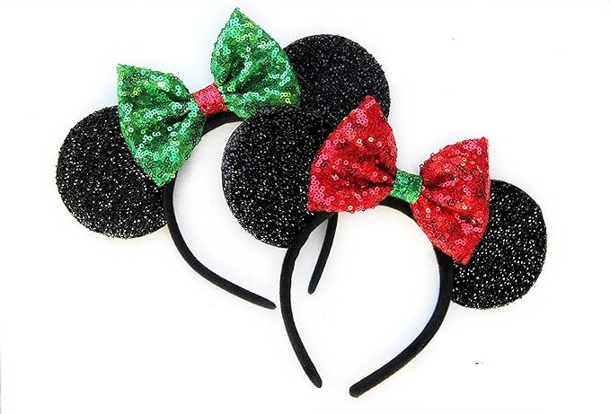 CLGIFT Two x Christmas Mickey Ears, Christmas Minnie Ears, Christmas,Holiday Ears Rainbow | Amazon (US)