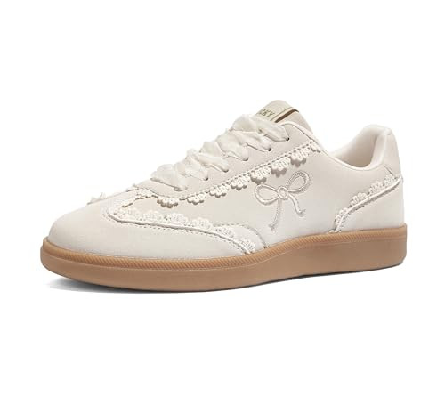 LUCKY STEP Women’s Lace Detail Casual Sneakers Organza Ribbon Lace-Up Fashion Vintage Gum Sole ... | Amazon (US)